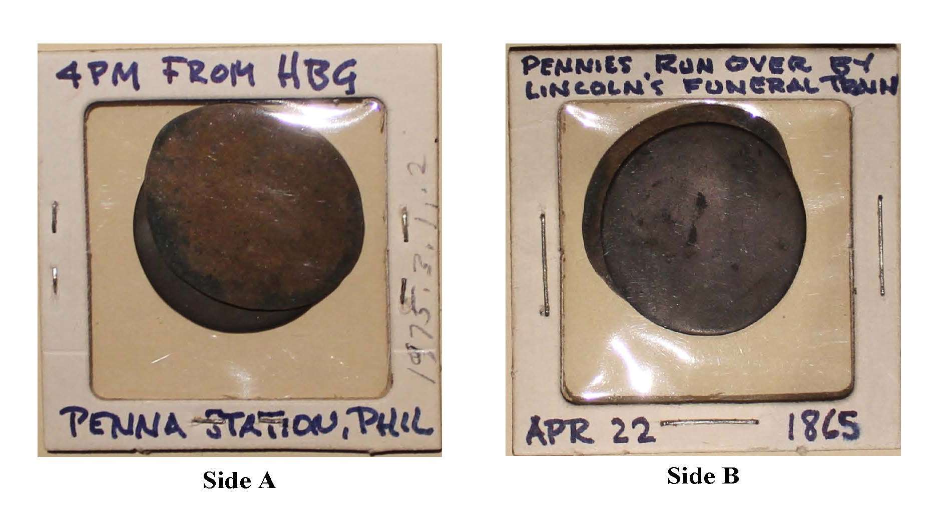 Pennies Flattened by Funeral Train Remembering Lincoln